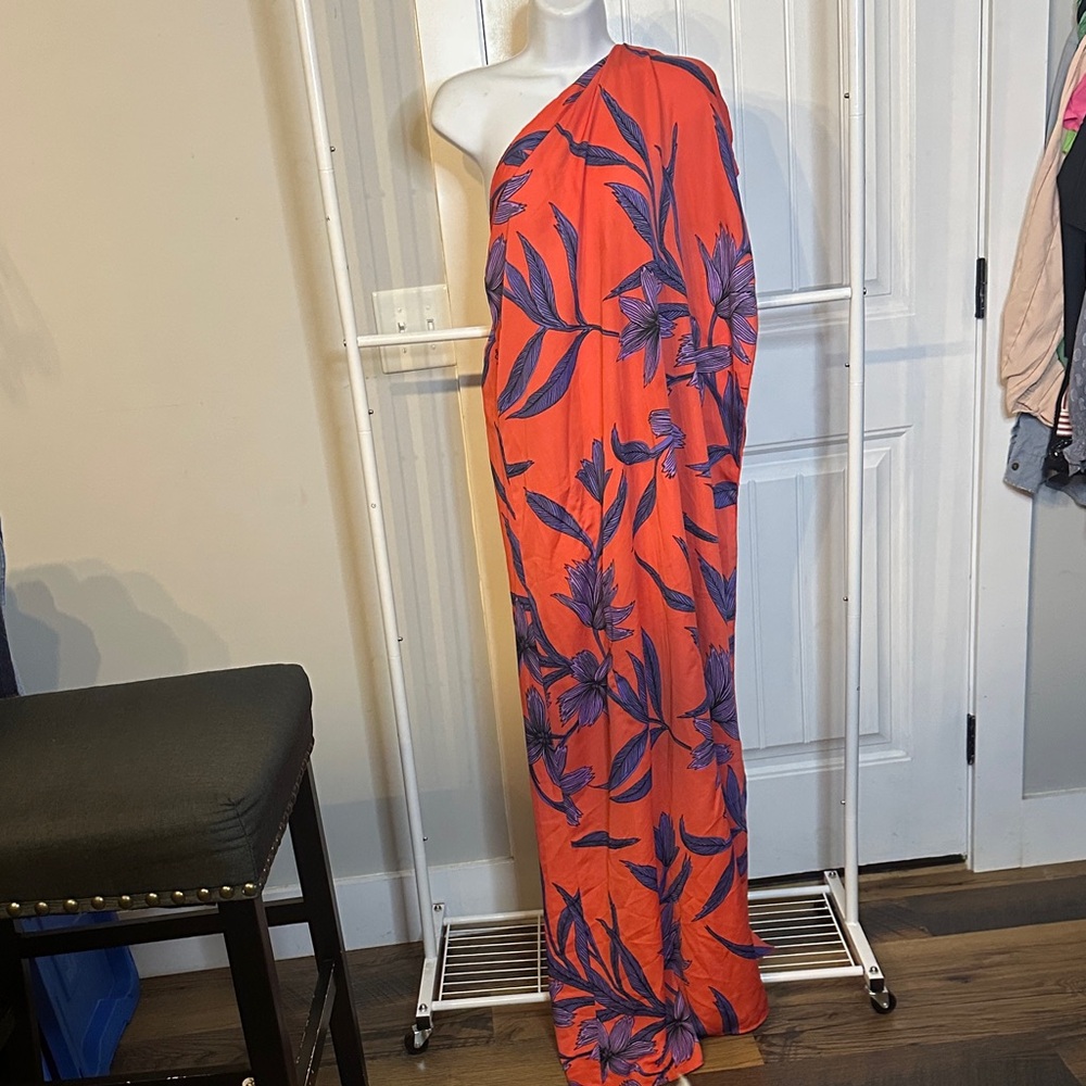 Aura Size Medium Orange and Purple One-Shoulder Maxi‎ Flowy Dress